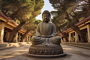 禅意佛像山水佛教素材