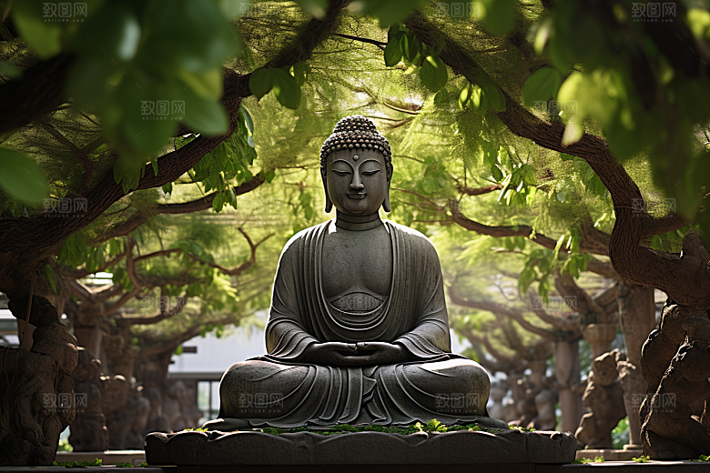 禅意佛像自然环境氛围素材