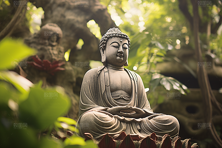 禅意佛像山水佛教素材