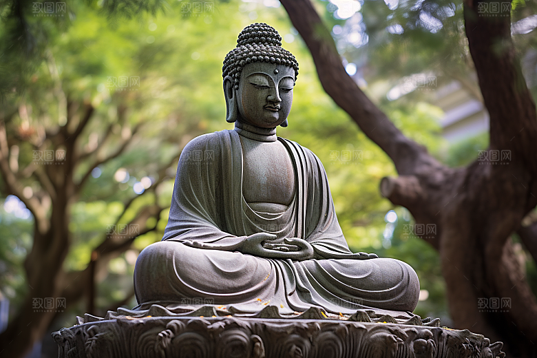 禅意佛像高山流水石雕素材