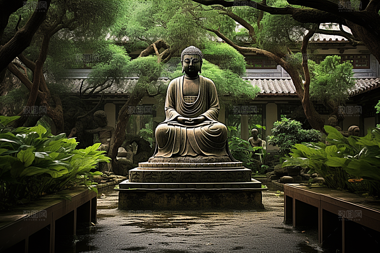 禅意佛像山水自然环境素材