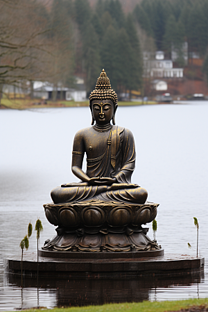 禅意佛像山水雕塑素材