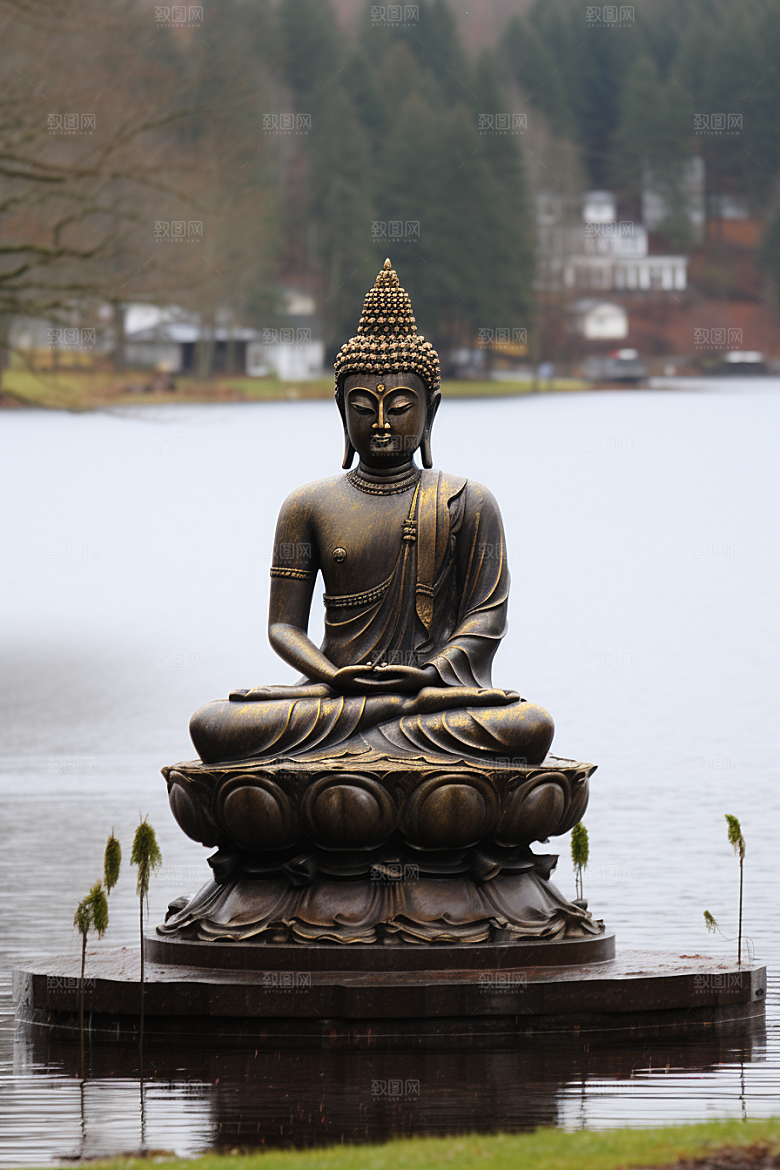 禅意佛像山水雕塑素材