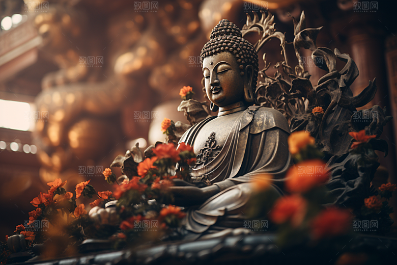 禅意佛像自然环境雕塑素材