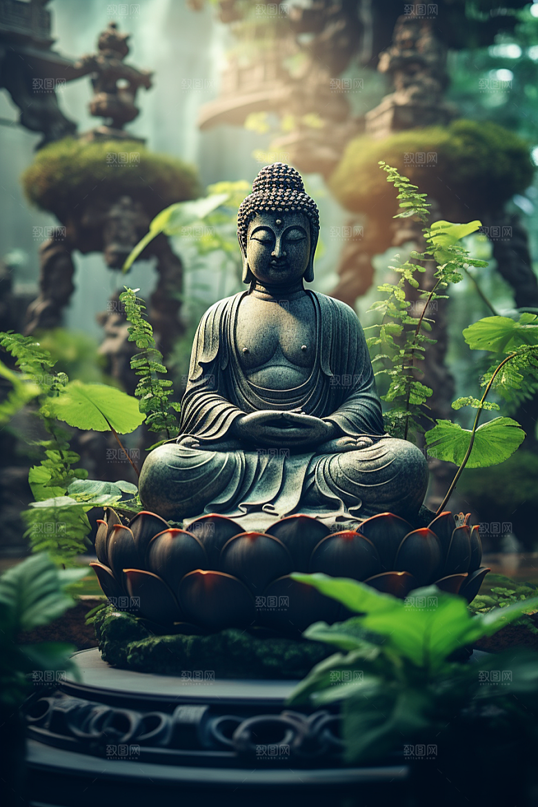 禅意佛像山水自然环境素材