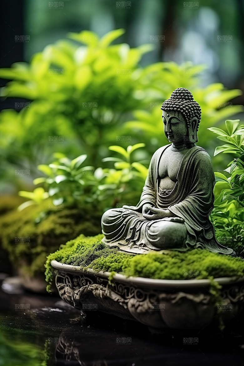 禅意佛像自然环境平和素材