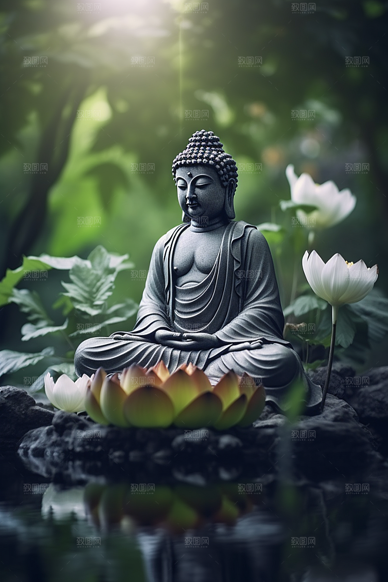 禅意佛像平和雕塑素材