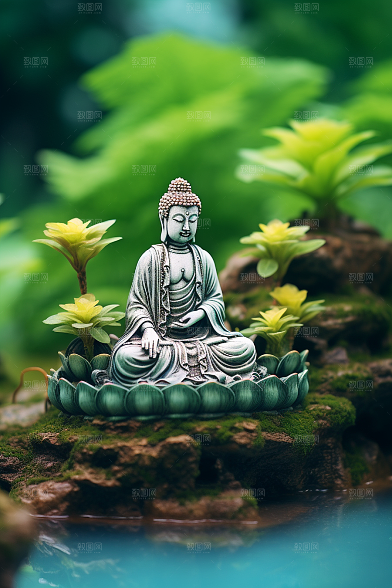 禅意佛像山水平和素材