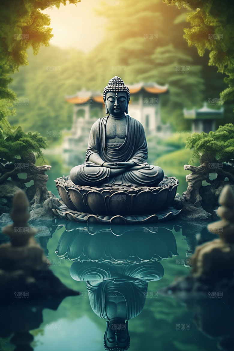 禅意佛像石雕佛教素材