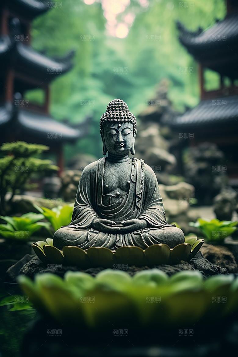 禅意佛像山水自然环境素材