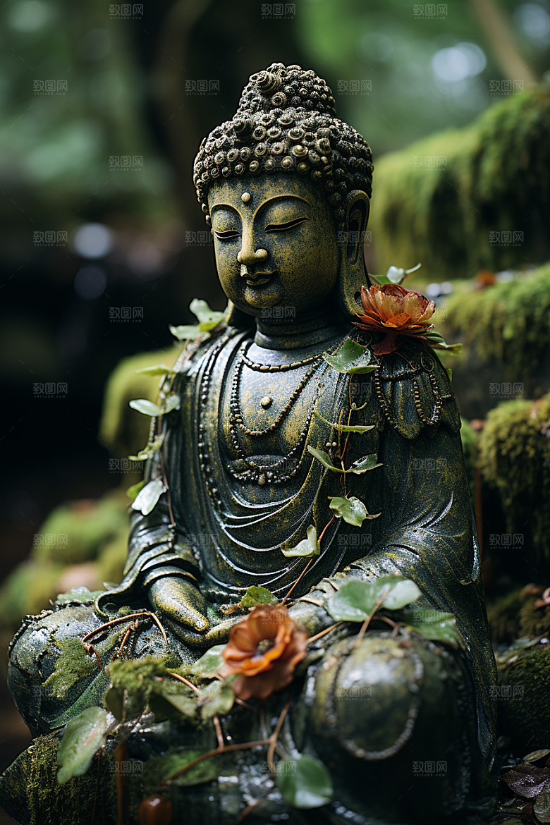 禅意佛像山水高山流水素材