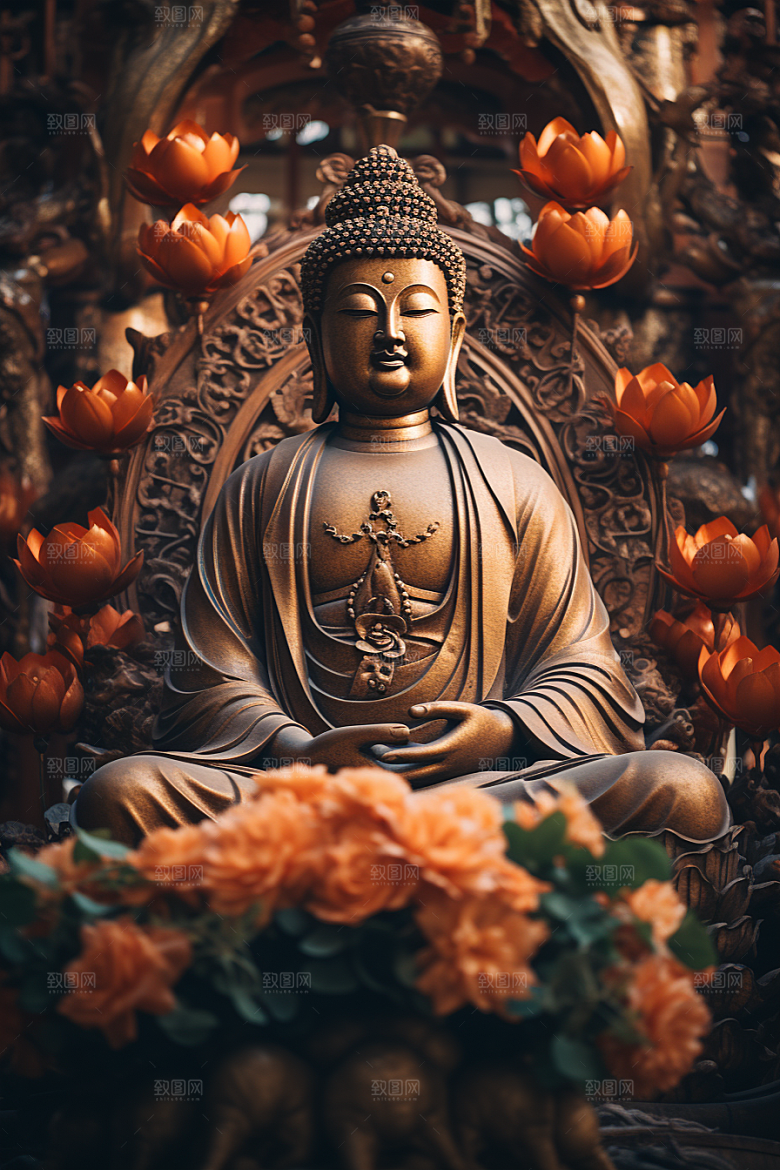 禅意佛像雕像高清素材