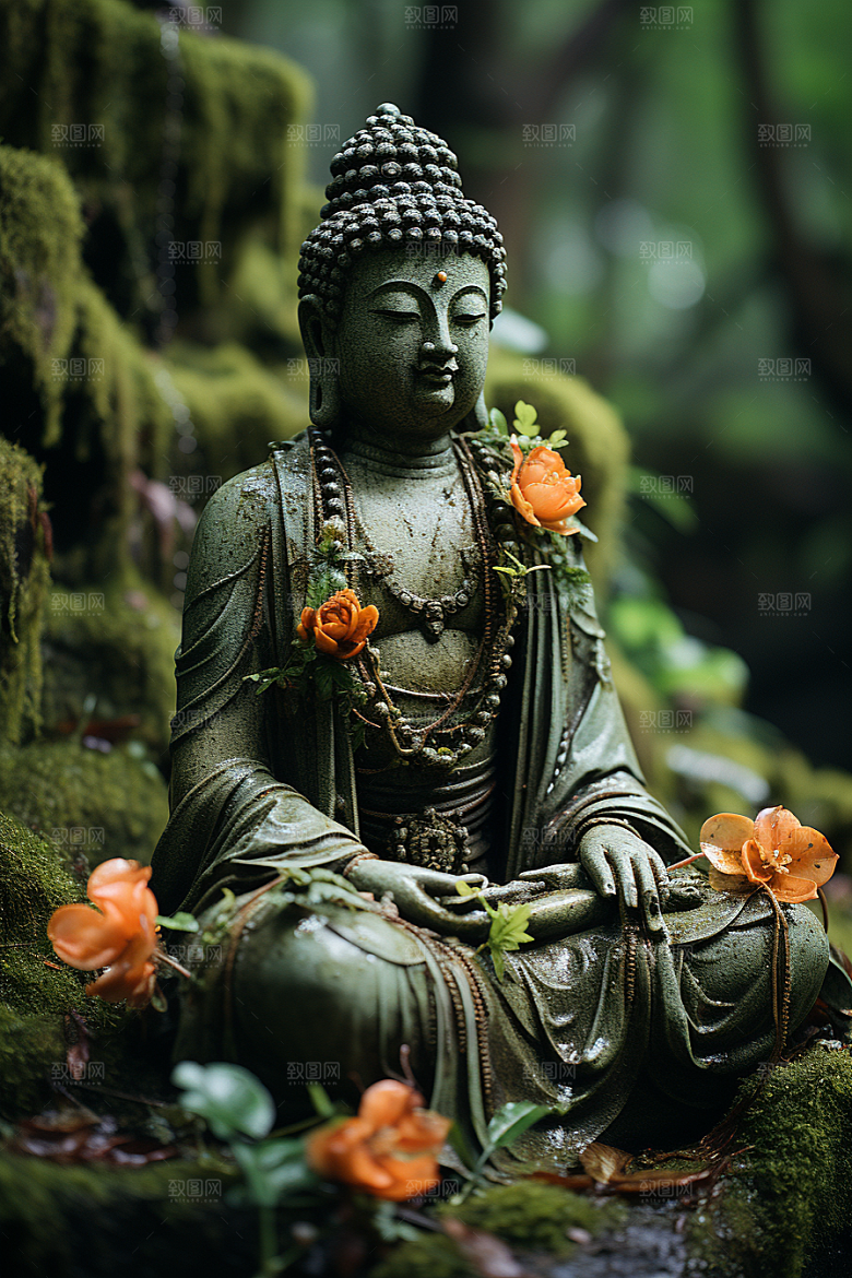 禅意佛像山水高山流水素材
