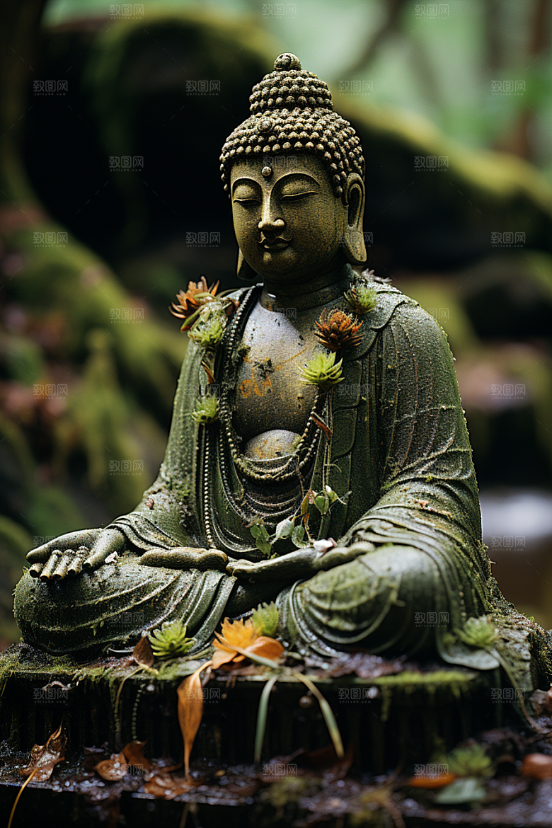 禅意佛像平和自然环境素材