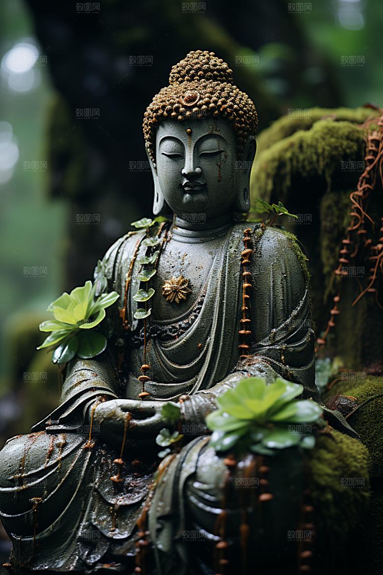 禅意佛像自然环境平和素材