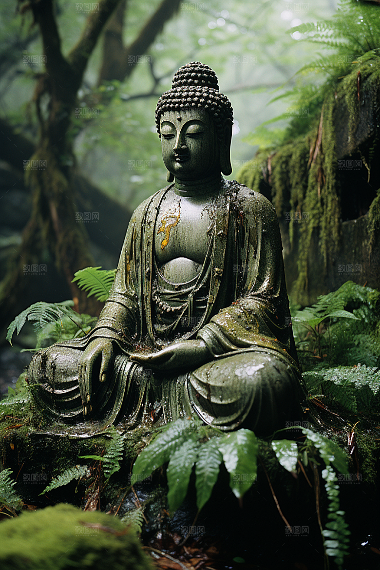 禅意佛像平和高山流水素材