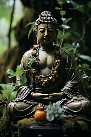 禅意佛像高山流水雕塑素材