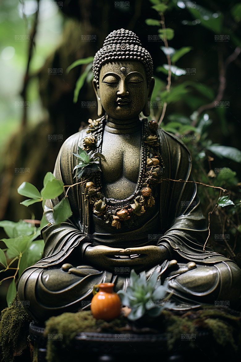 禅意佛像高山流水雕塑素材