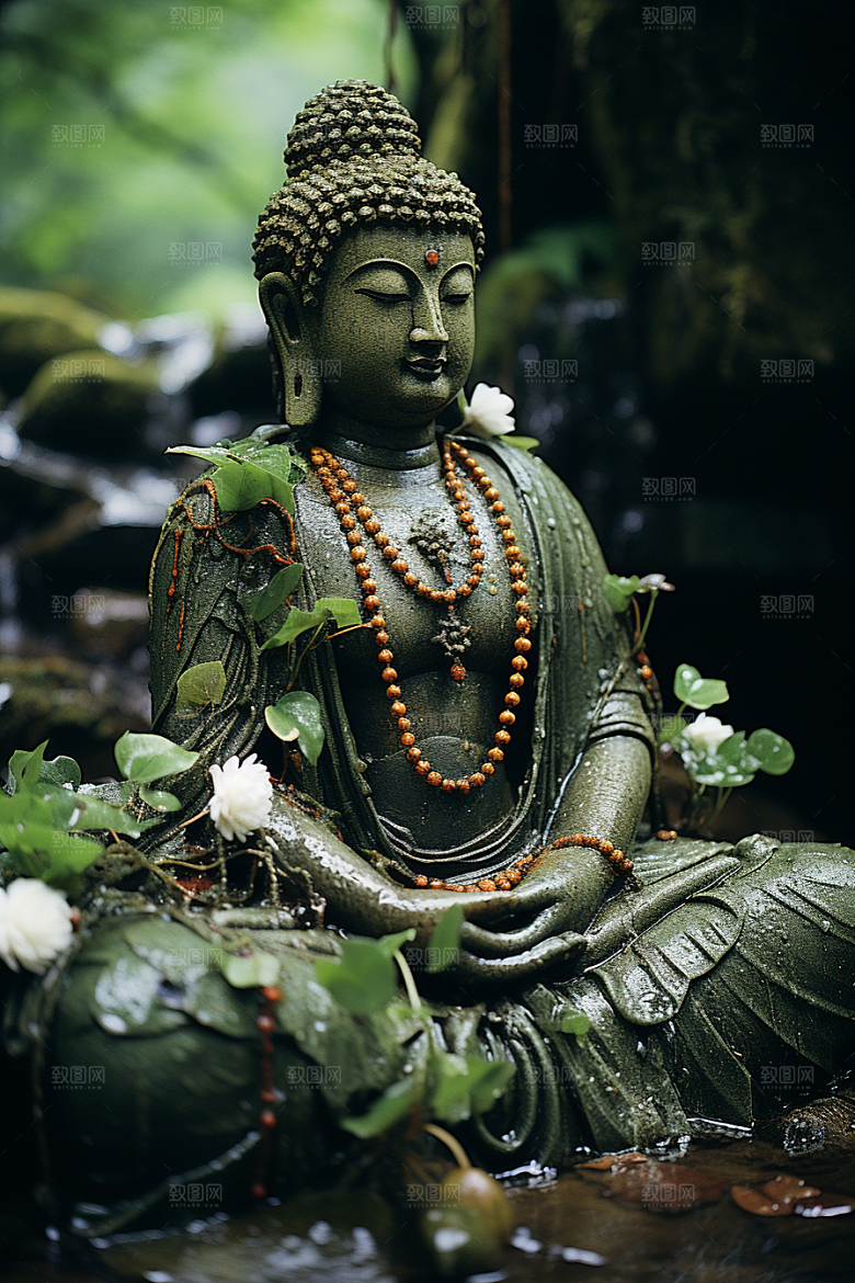 禅意佛像山水平和素材