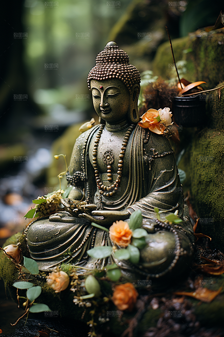 禅意佛像山水宗教素材