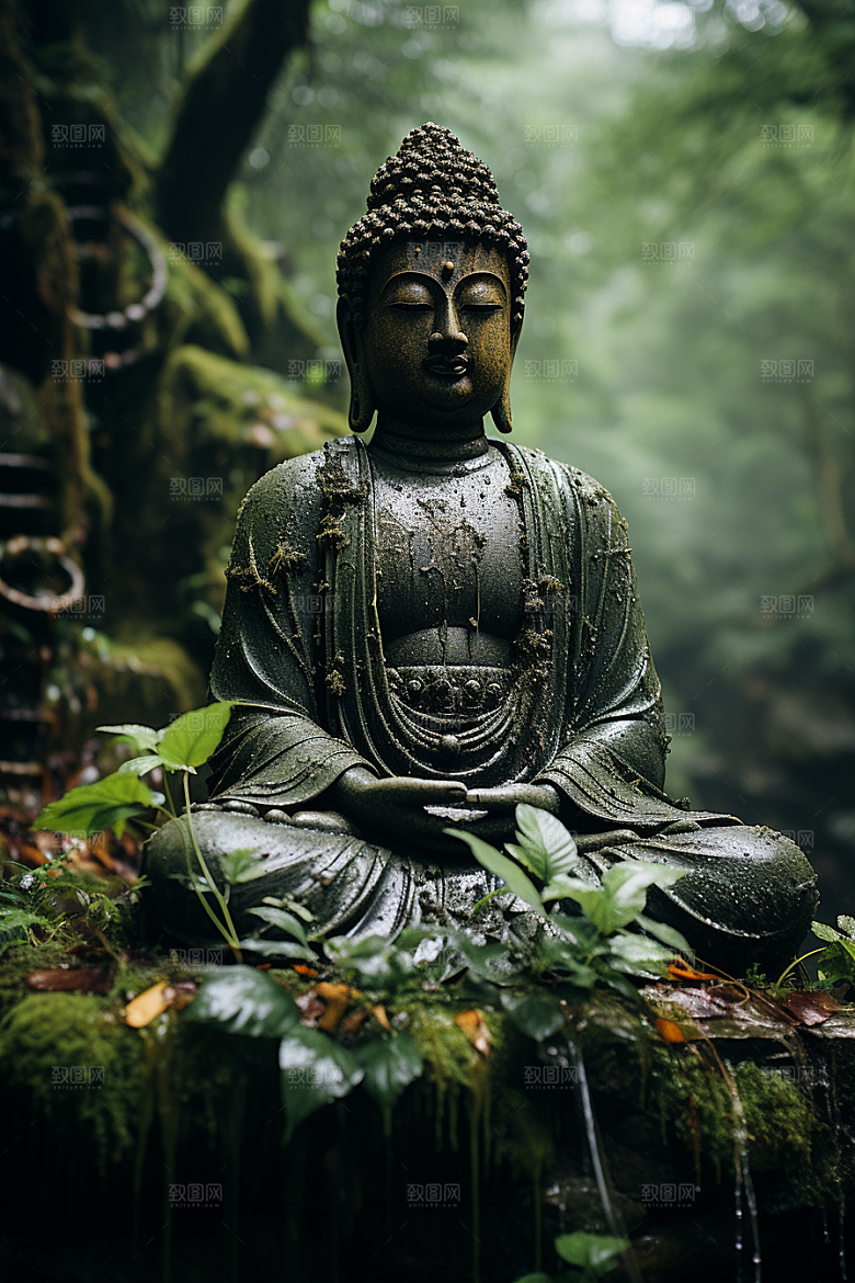 禅意佛像高山流水佛教素材