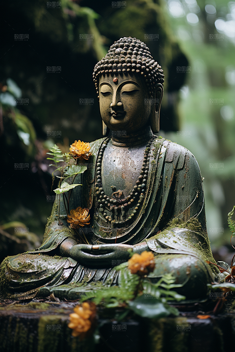 禅意佛像石雕平和素材