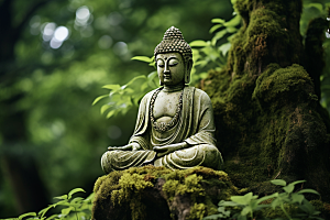 禅意佛像高山流水石雕素材