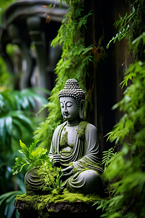 禅意佛像山水平和素材