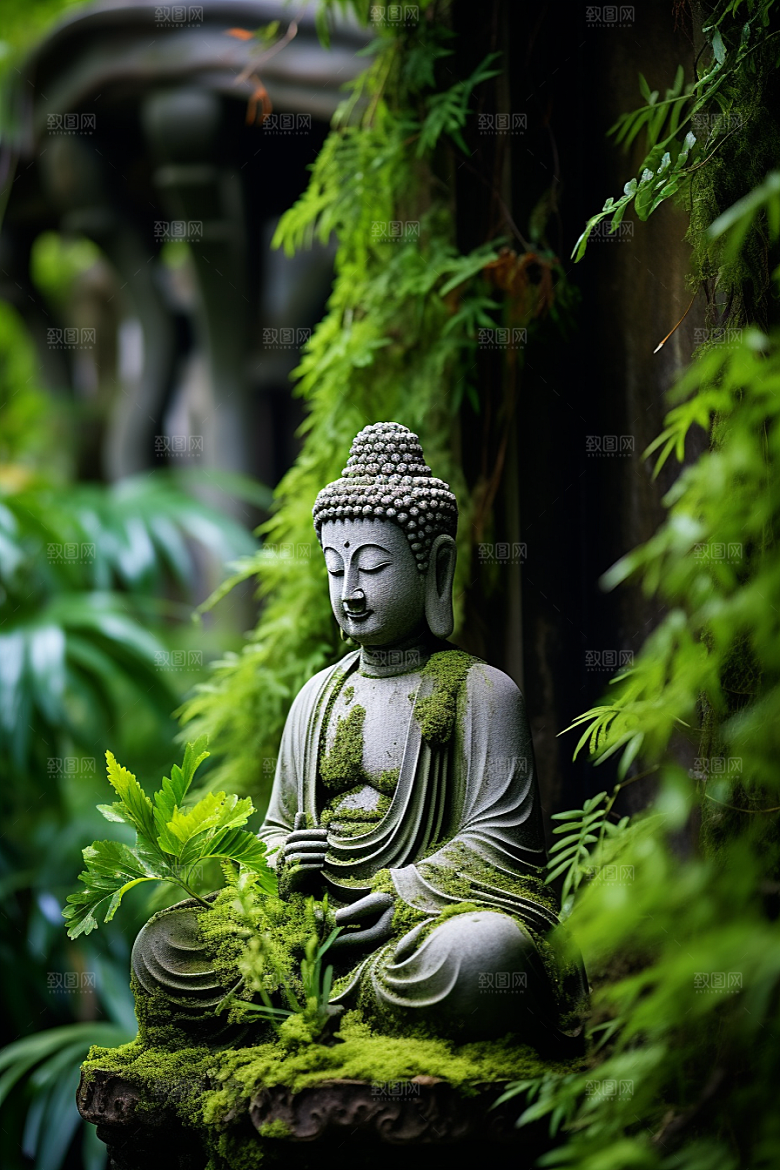 禅意佛像山水平和素材