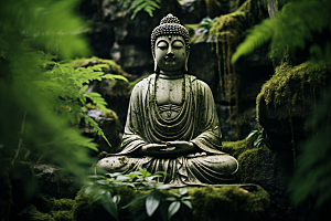 禅意佛像雕像山水素材
