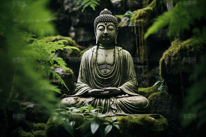 禅意佛像雕像山水素材