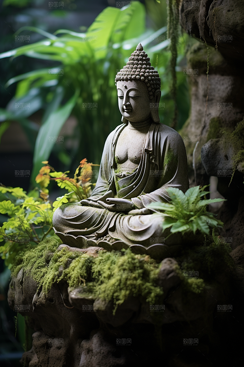 禅意佛像山水平和素材