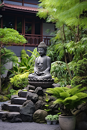 禅意佛像自然环境平和素材
