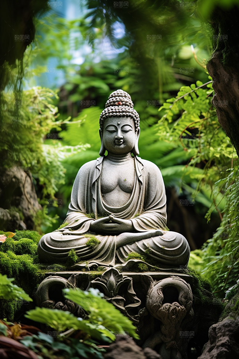 禅意佛像石雕山水素材