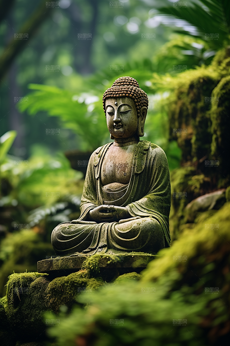 禅意佛像宗教高山流水素材