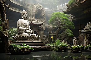 禅意佛像氛围山水素材