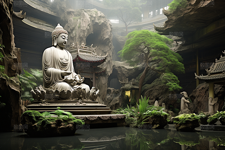 禅意佛像氛围山水素材