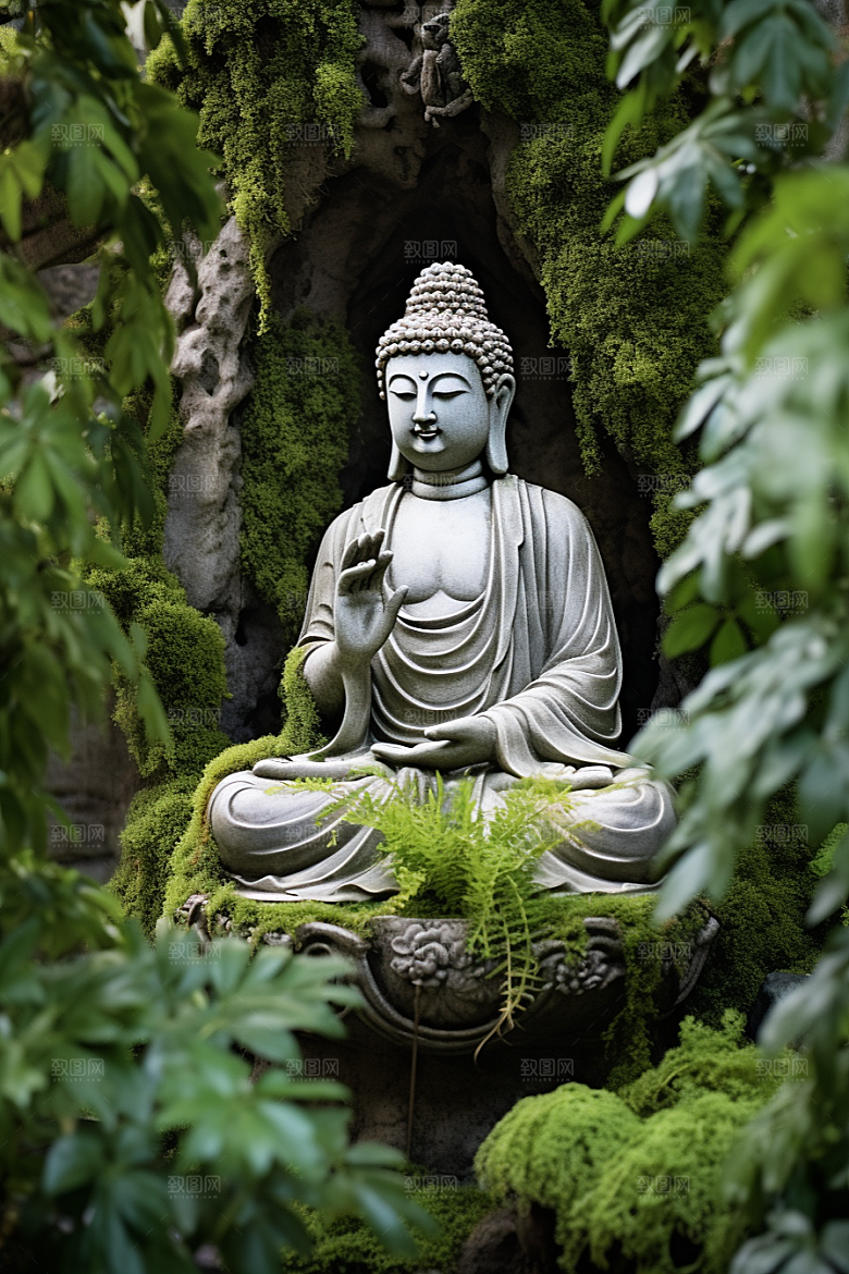 禅意佛像石雕平和素材
