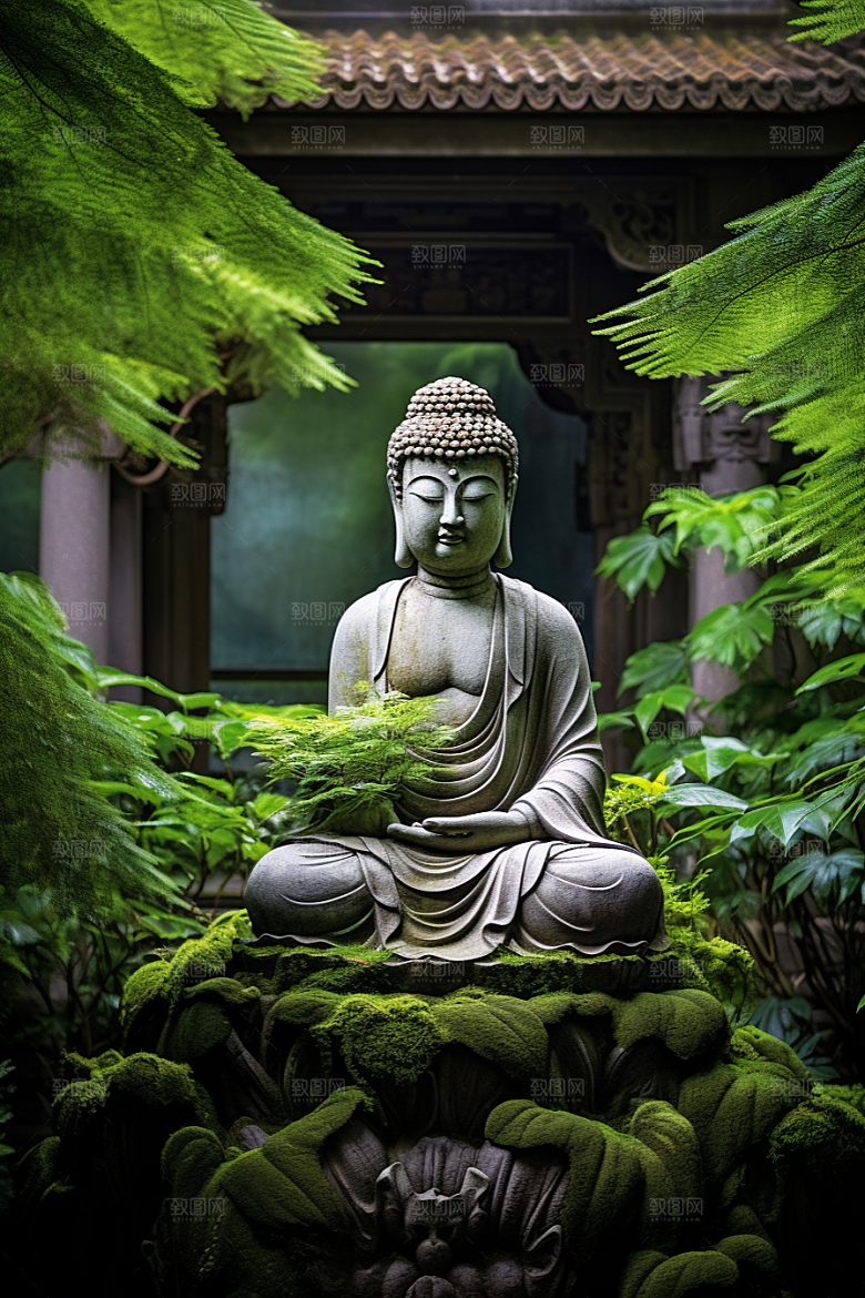 禅意佛像雕像山水素材