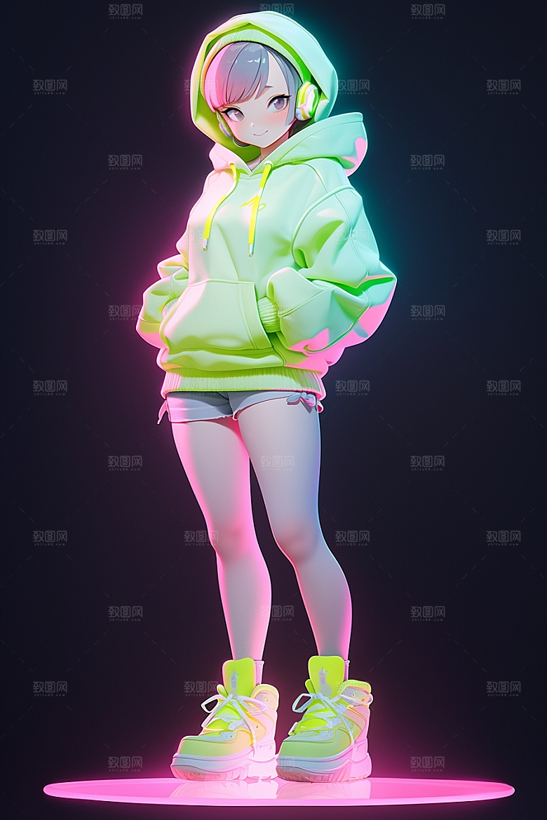 潮流玩偶炫彩3D模型