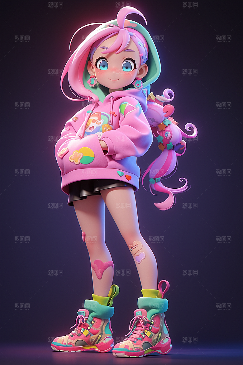 潮流玩偶炫彩3D模型