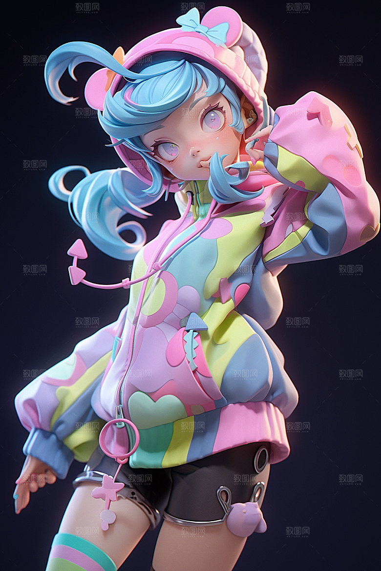 潮流玩偶炫彩立体模型