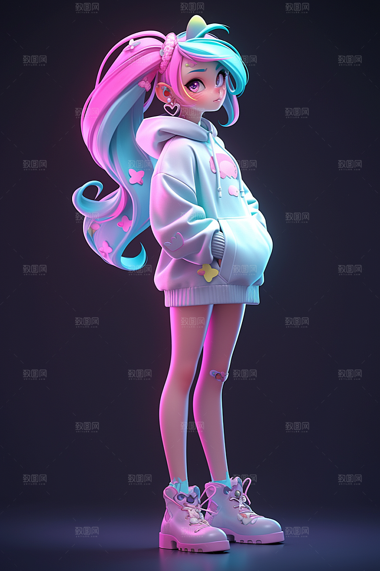 潮流玩偶3D炫彩模型