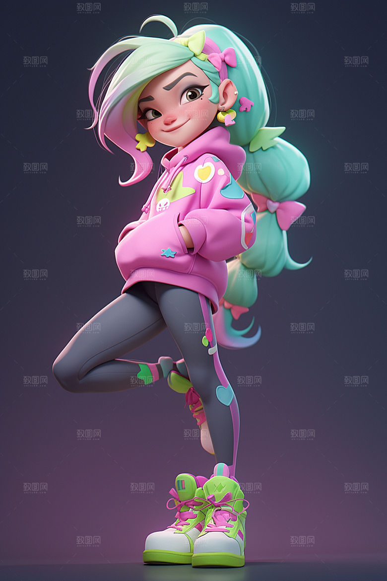 潮流玩偶3D炫彩模型