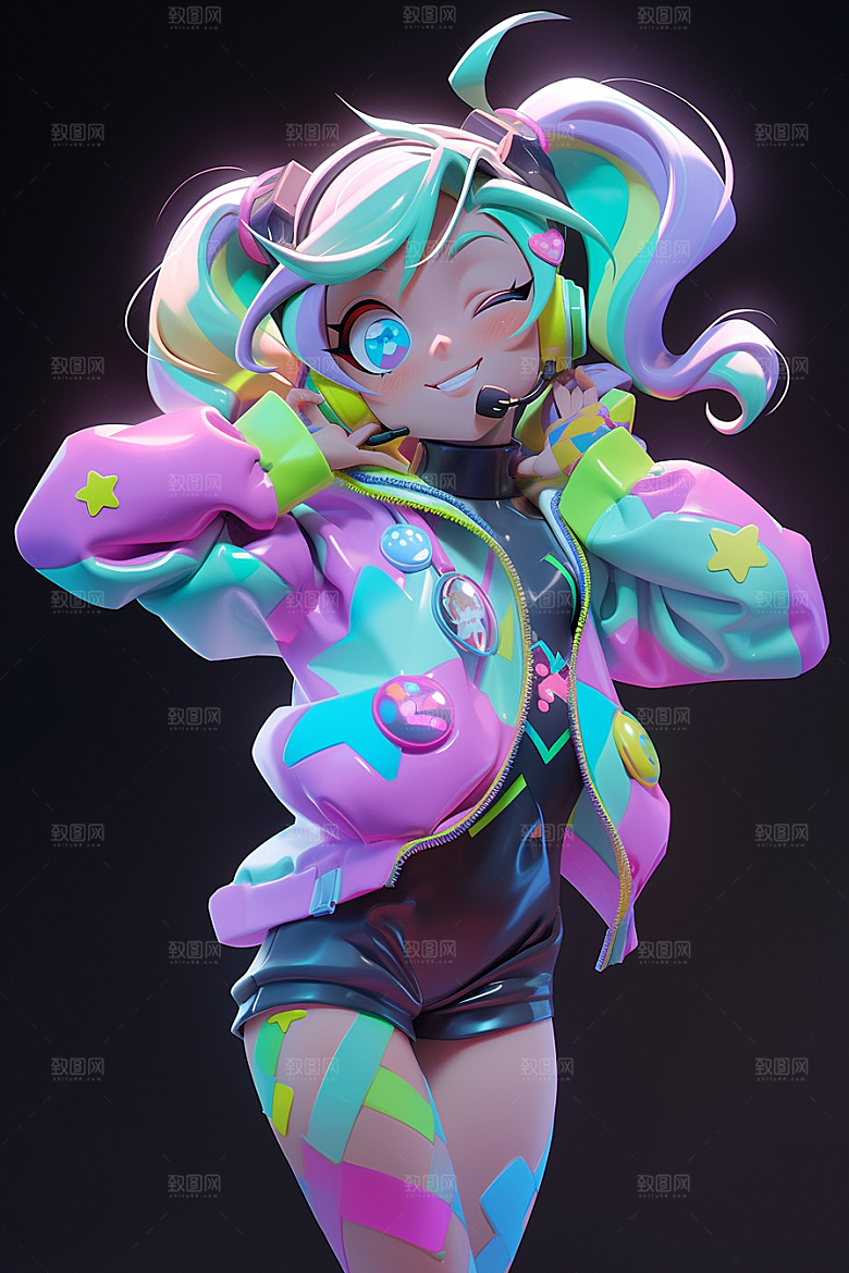 潮流玩偶涂鸦立体模型