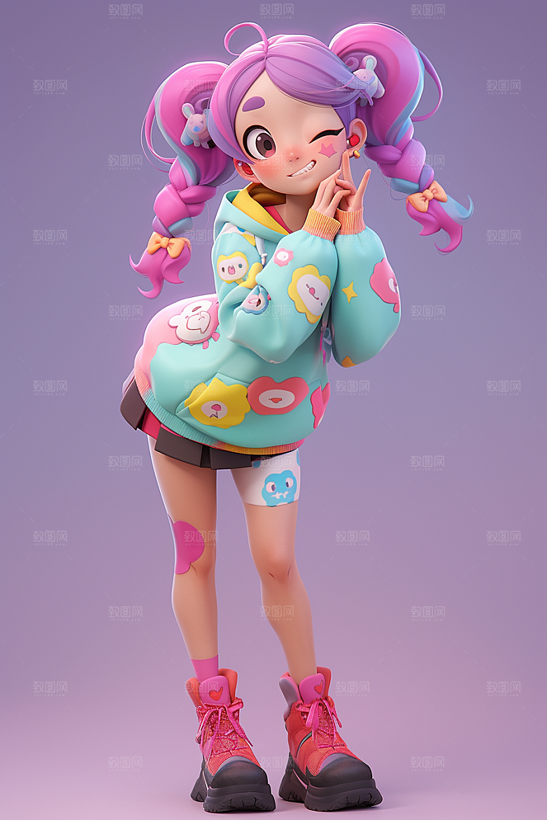 潮流玩偶涂鸦3D模型