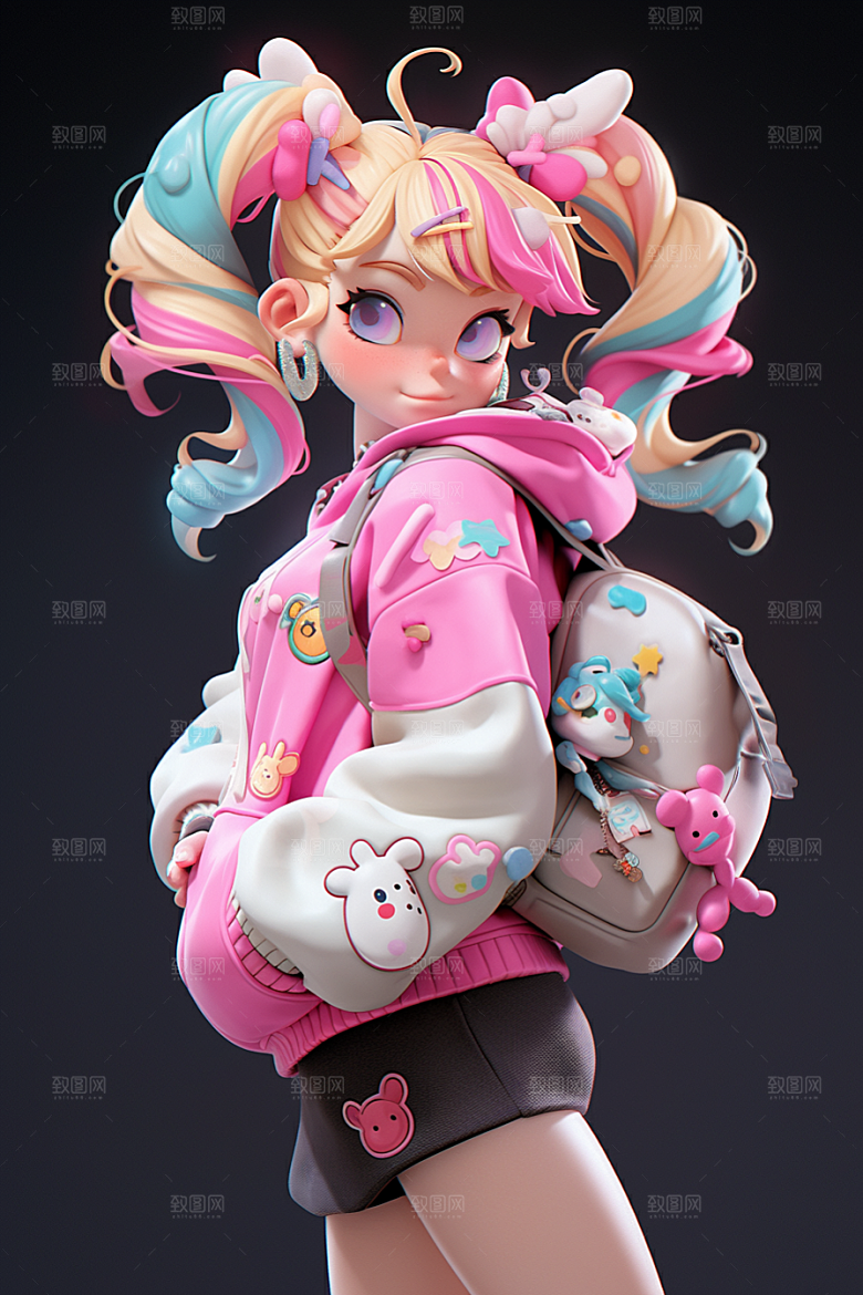 潮流玩偶炫彩涂鸦模型