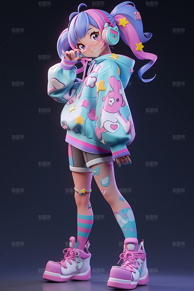 潮流玩偶炫彩高清模型