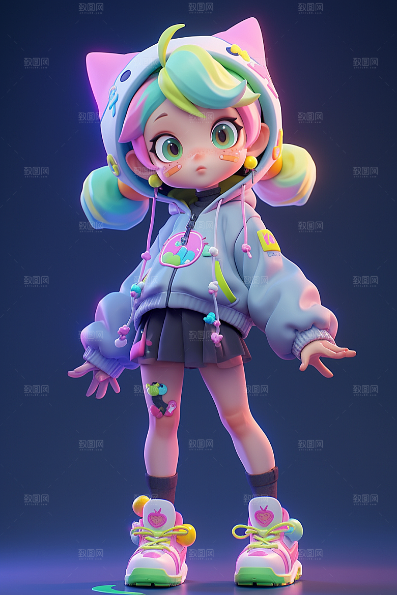 潮流玩偶炫彩3D模型