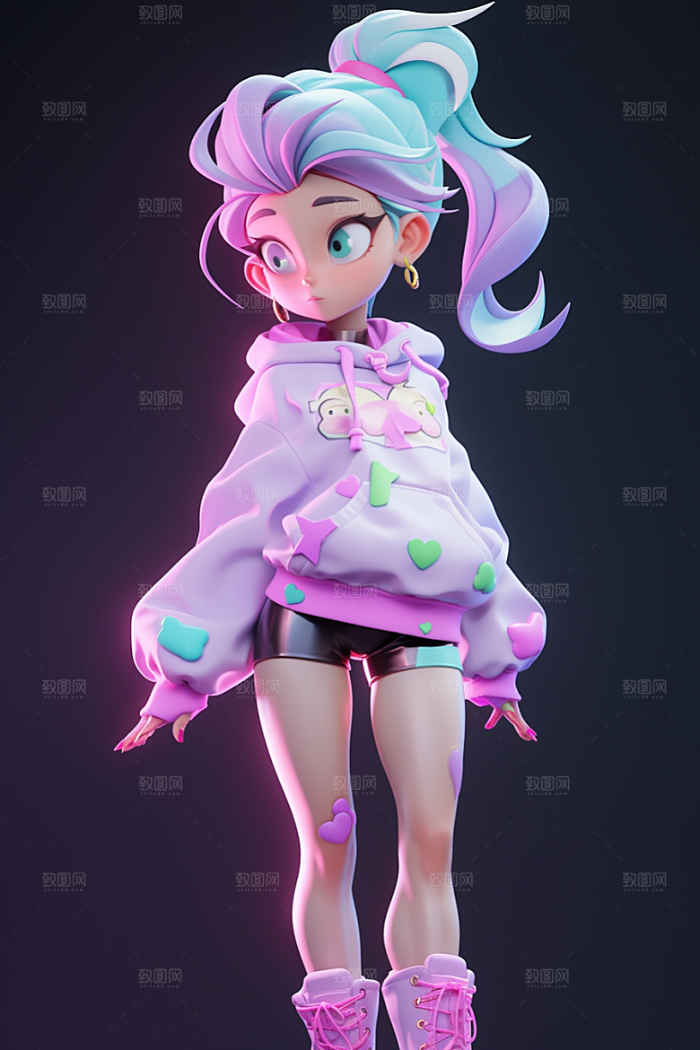 潮流玩偶炫彩立体模型